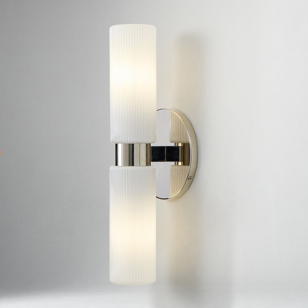 Rivora Fluted Glass Double Short Sconce - Indoor Outdoor Wall Light Elegance