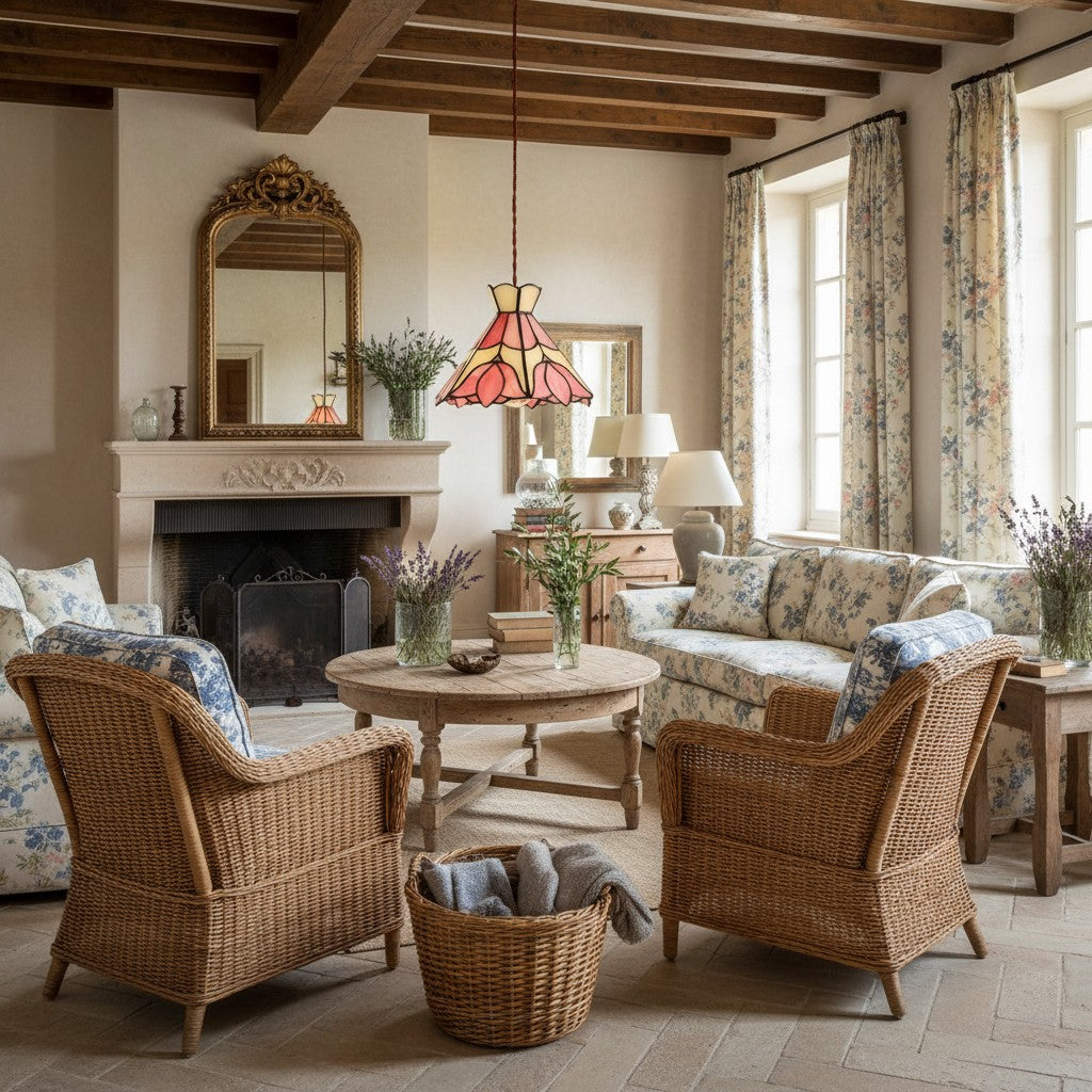 Sevra Bloemen Glas-in-Lood Hanglamp Tiffany Geïnspireerde Hangende Plafondlamp voor Woonkamer