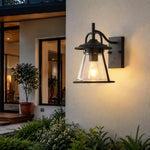 Cargar imagen en el visor de la Galería, Black Glass Outdoor Wall Lantern Sconce
