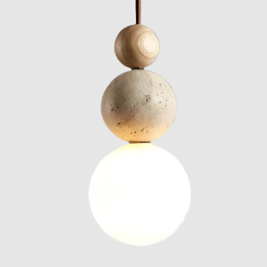 Lámpara Colgante de Noche Elegante de Piedra Crema para Mesita de Noche