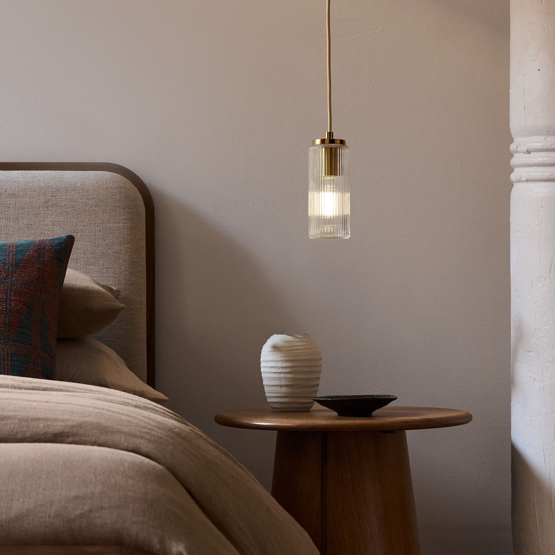 Rivora Fluted Glass Pendant Light – Modern Ribbed Shade