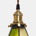 Cargar imagen en el visor de la Galería, green amber stained glass pendant light detail or room scene