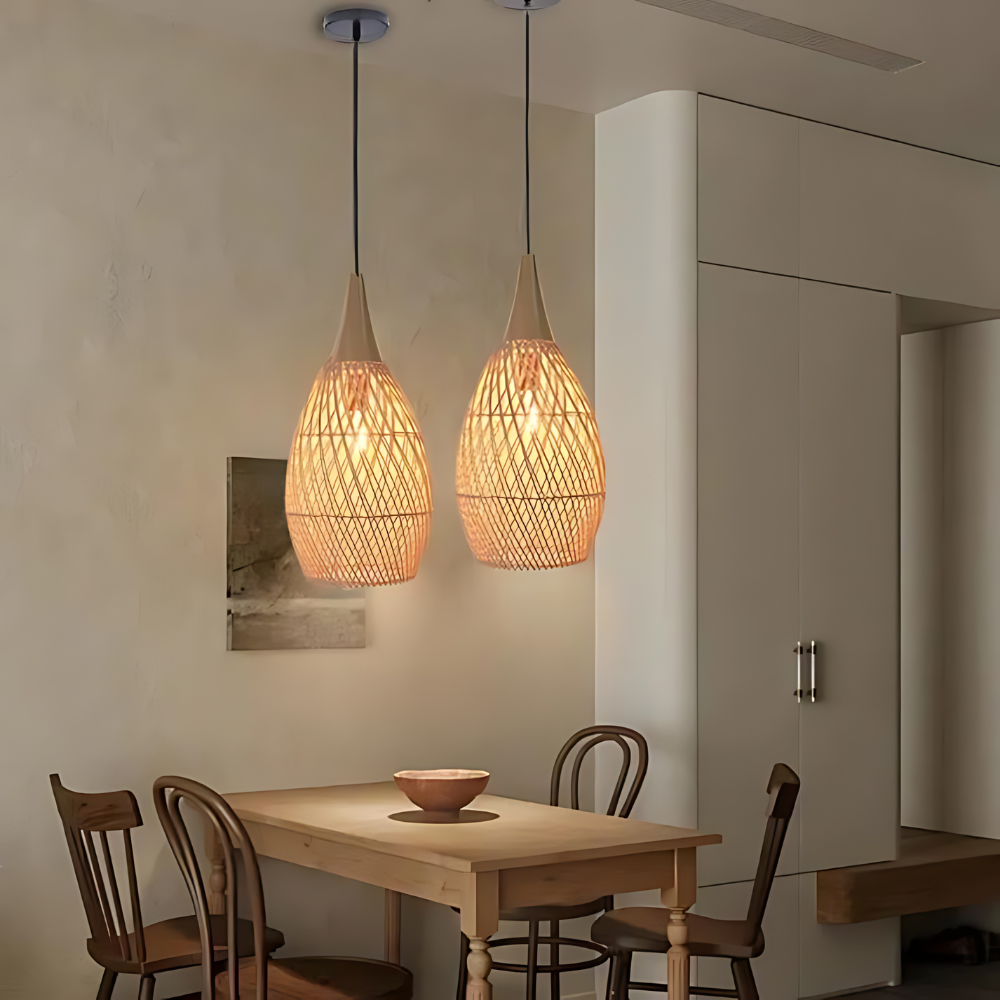Ręcznie wykonana lampa wisząca z tapiserii rattanu