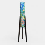 Carica l'immagine nella visualizzazione Galleria, Blue botanical Liberty fabric tripod floor lamp with dark wood frame