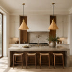 Charger l'image dans la visionneuse de la galerie, Leather cone pendant lights over a kitchen counter