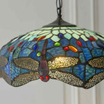 Afbeelding laden in galerijweergave, TF Dragonfly Blauwe Tiffany Plafondlamp – Art Nouveau Glas-in-Lood Hanglamp voor Woonkamer