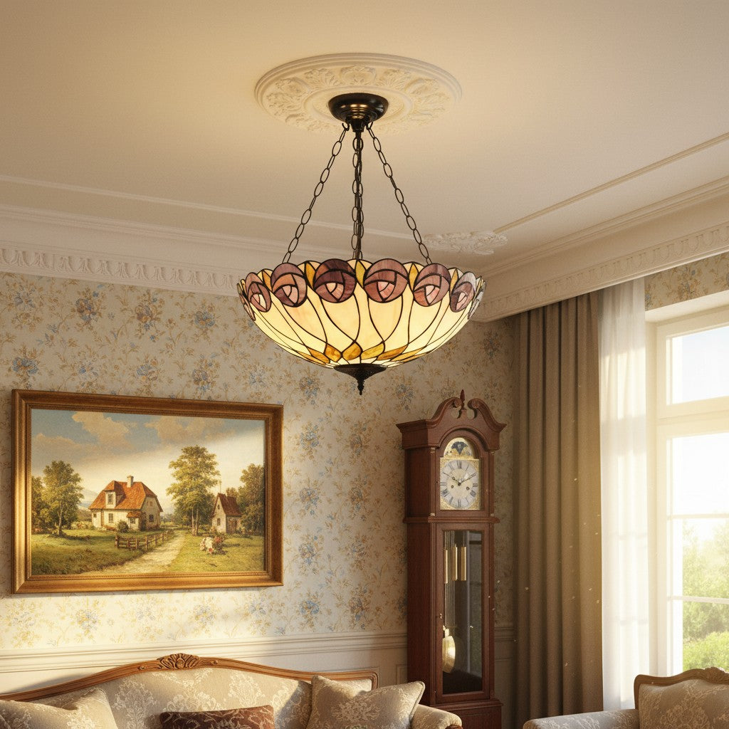 TF Hutchinson Tiffany-hanger - Omgekeerde kunstglas verstelbare plafondlamp voor thuis