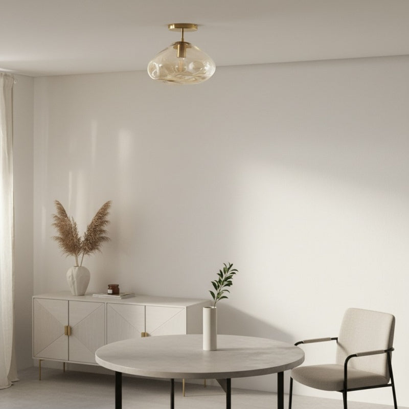 Glissora Reflecterende Glazen Semi-Opbouw Plafondlamp – Sculpturaal Ontwerp, Veelzijdige Afwerking voor Gangen & Eetkamer