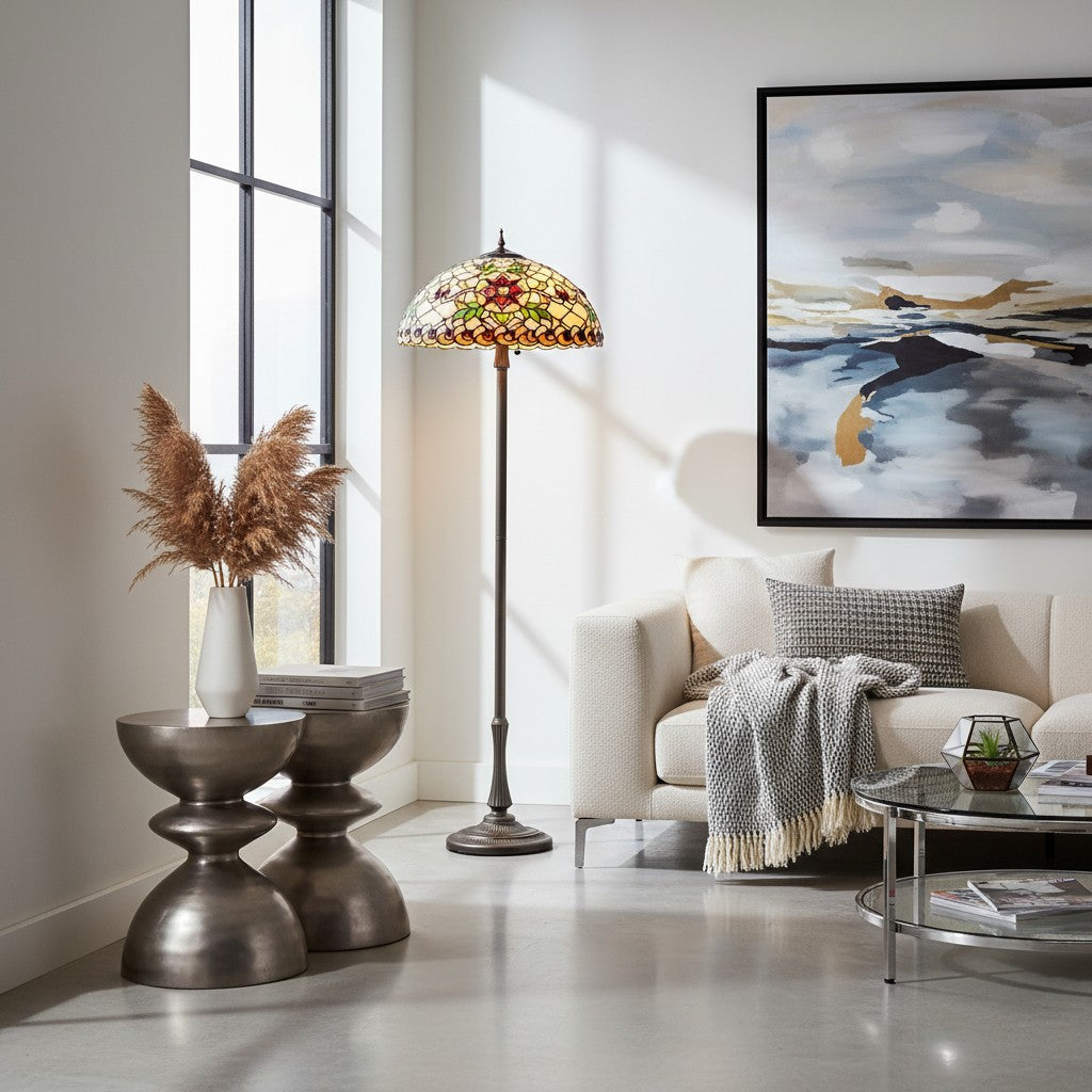 TF Angelique stijl vloerlamp – handgemaakte glazen kap met warme sfeer