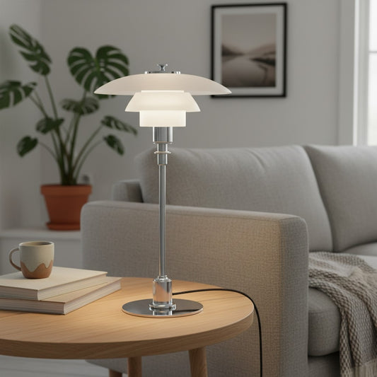Lámpara de Mesa de Vidrio Multicapa Layora - Lámpara Moderna de Metal para Sala