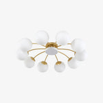 Carica l'immagine nella visualizzazione Galleria, Gold milk glass ceiling light with 10 plus 1 heads