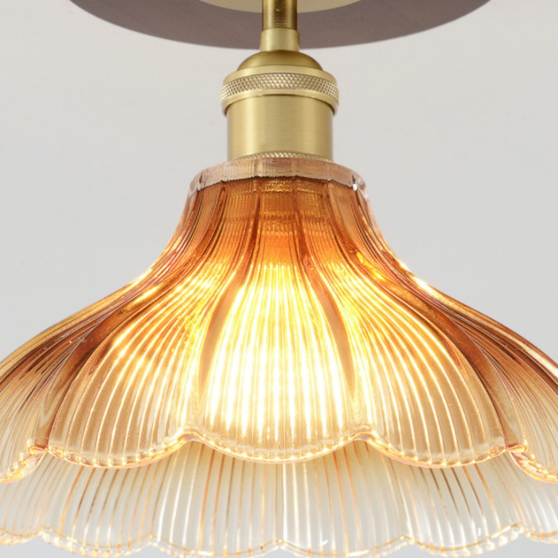Ribbed Glass Semi Flush Mount Ceiling Light