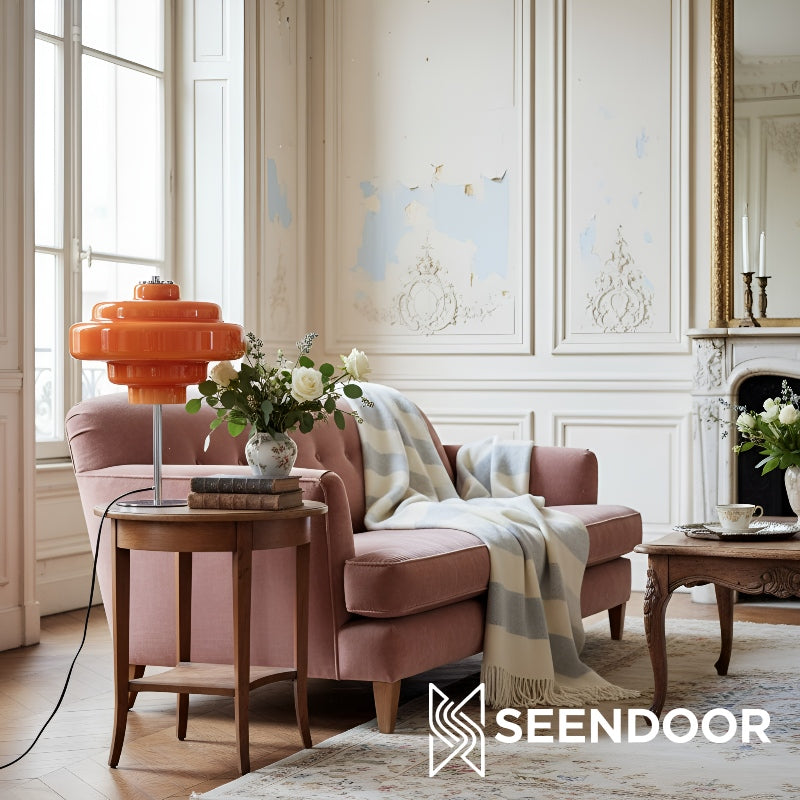 Koloro glazen tafellamp - retro gelaagd ontwerp met chromen voet