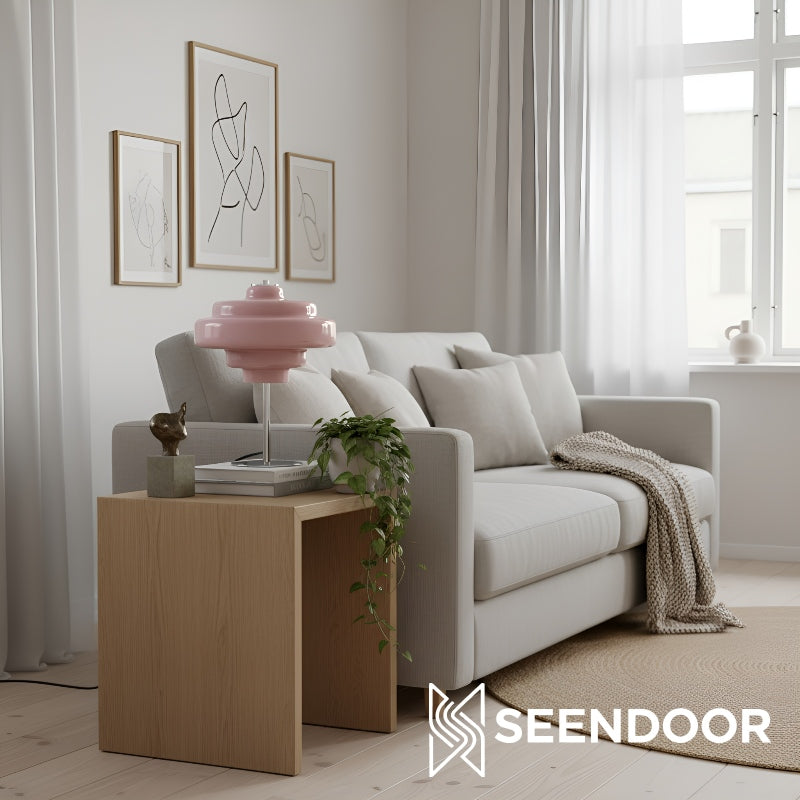 Koloro glazen tafellamp - retro gelaagd ontwerp met chromen voet