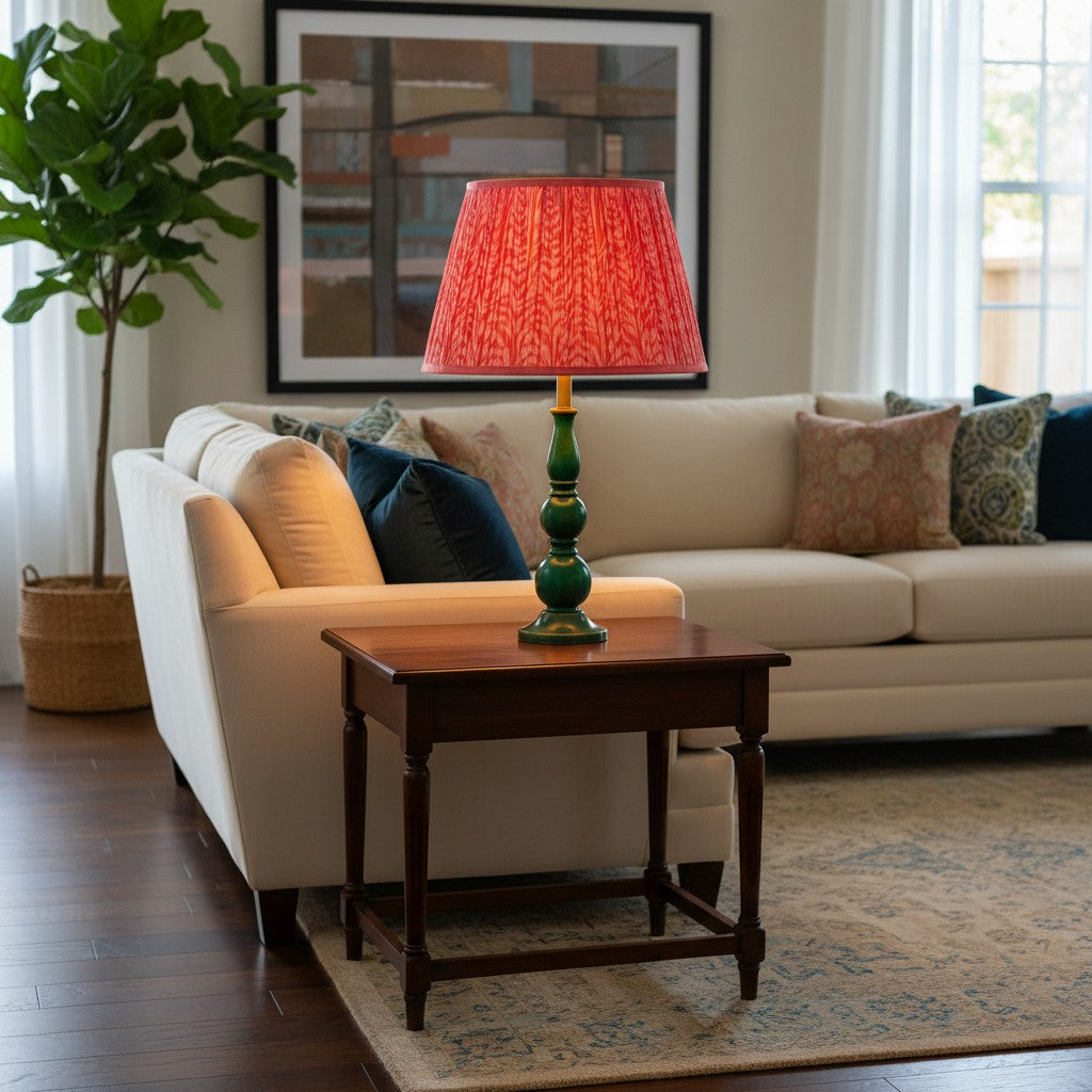 Grainora Tafellamp met Houten Nerf Basis – Stoffen Lampenkap voor Woonkamers