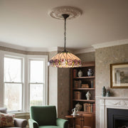 Suspension en verre Tiffany TF Hutchinson avec design mosaïque artistique pour les espaces de salle à manger et de séjour