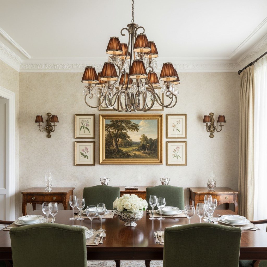 Talonis Mehrfach-Leuchten Stoff Kronleuchter - Elegante Metall gebogene Arme für Esszimmer und Wohnzimmer