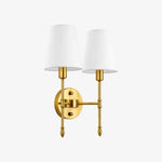 Carica l'immagine nella visualizzazione Galleria, Two-head vintage brass wall light, Style A with fabric shades