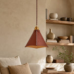 Cargar imagen en el visor de la Galería, Leather pendant light beside layered shelving in a cozy room