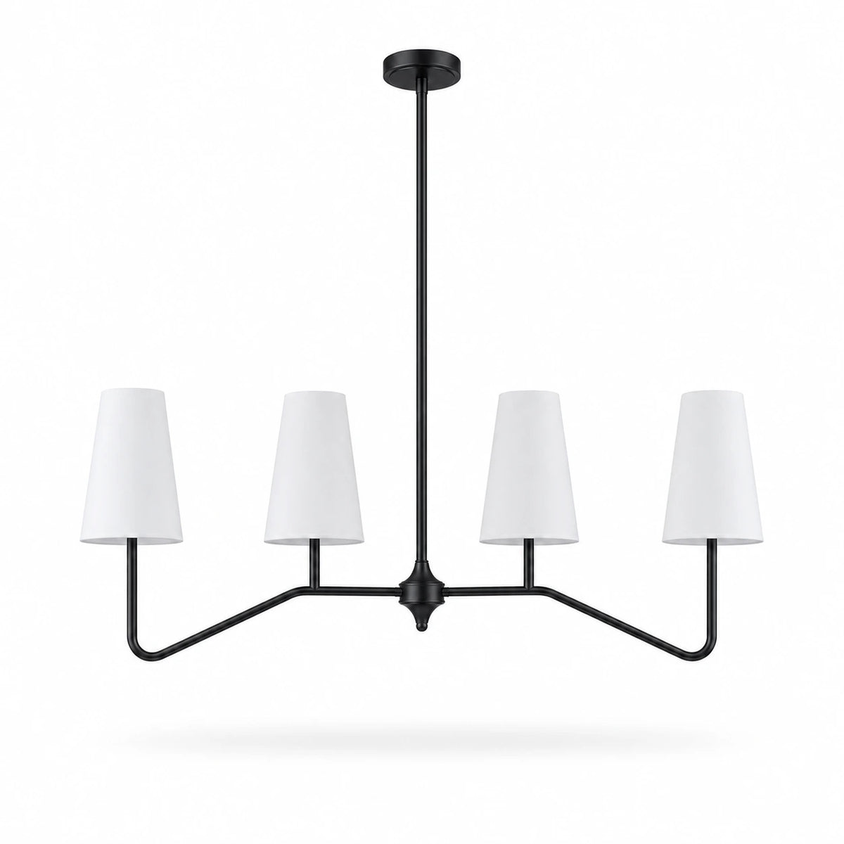 Strellux linear chandelier in black finish with white shades