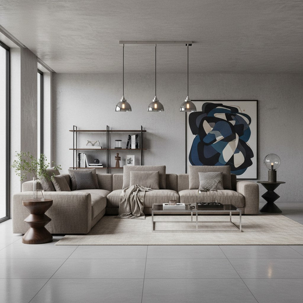 Shimmera 3-licht lineaire hanglamp – spiegelglas kappen met moderne nikkelkleurige afwerking voor eetkamers