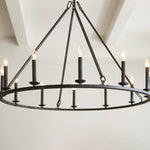 Load image into Gallery viewer, Rowan Modern Wagon Wheel Round Chandelier - Industrial Farmhouse Iron Lighting Fixture
