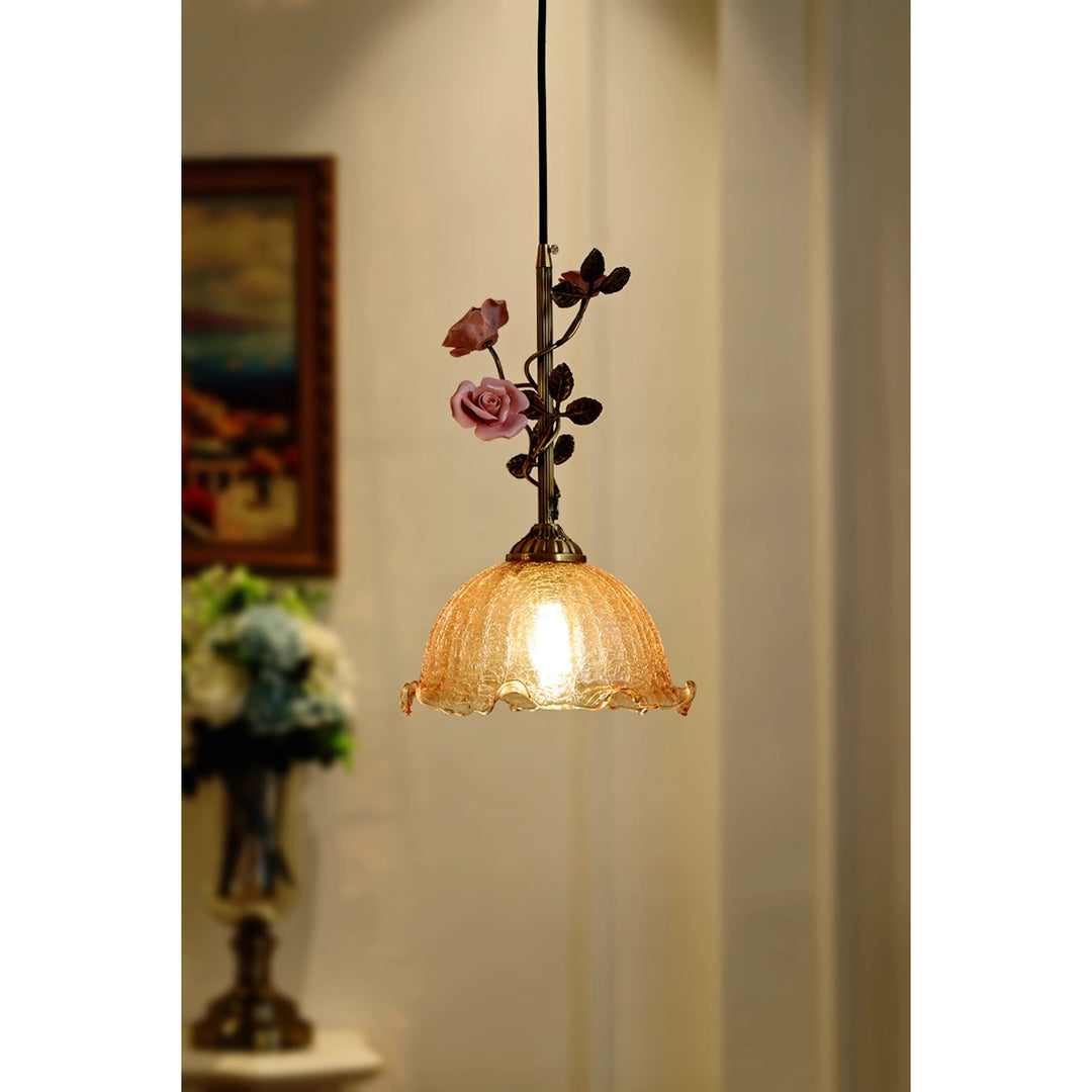 Lalique Rosen Glas Pendelleuchte