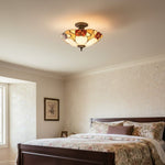 Charger l’image dans la visionneuse de la galerie, Lampe de plafond en vitrail artisanale TF Ingram – Lumière Tiffany vintage Art déco pour salle à manger