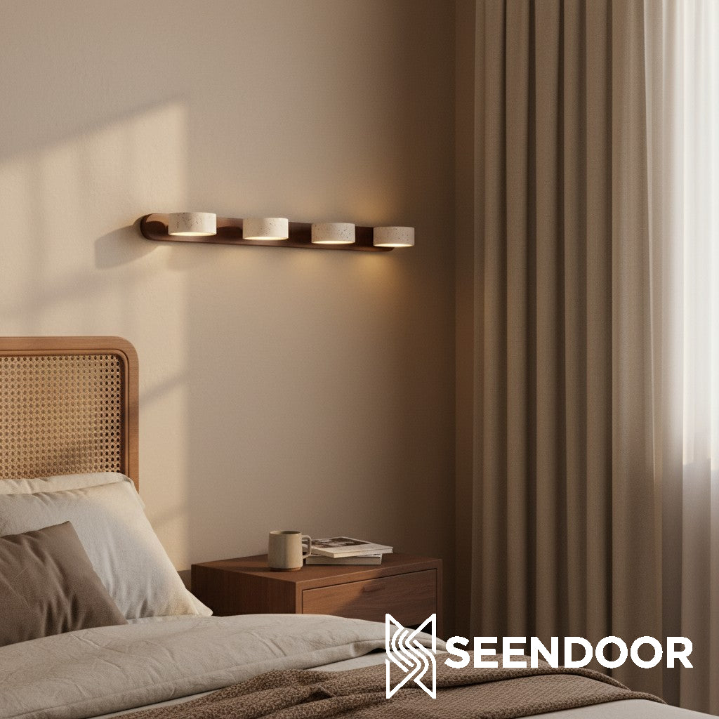 Elias Rustieke Verstelbare Travertijn Houten Wandlamp