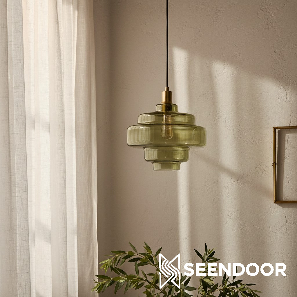 Bauhaus Vintage Style Colorful Glass Pendant Light Chrome Accent