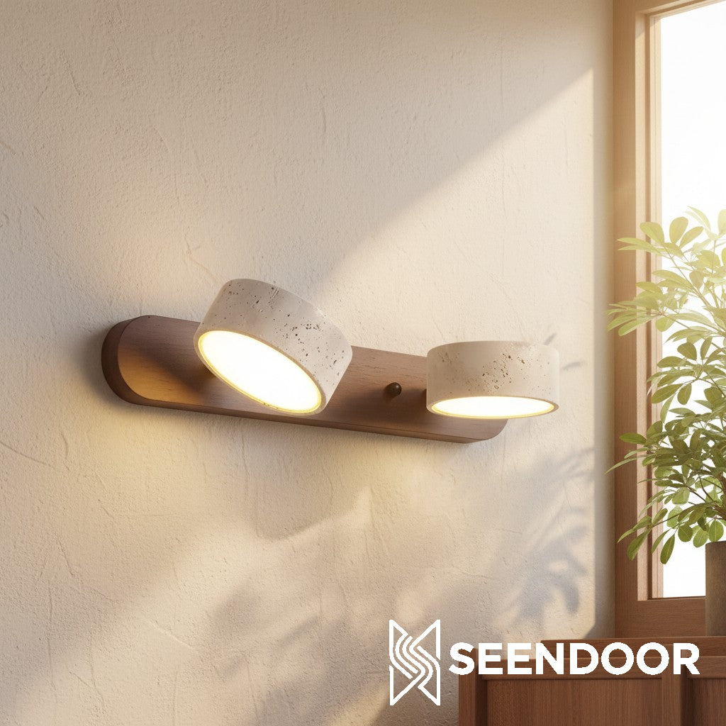 Elias Rustieke Verstelbare Travertijn Houten Wandlamp