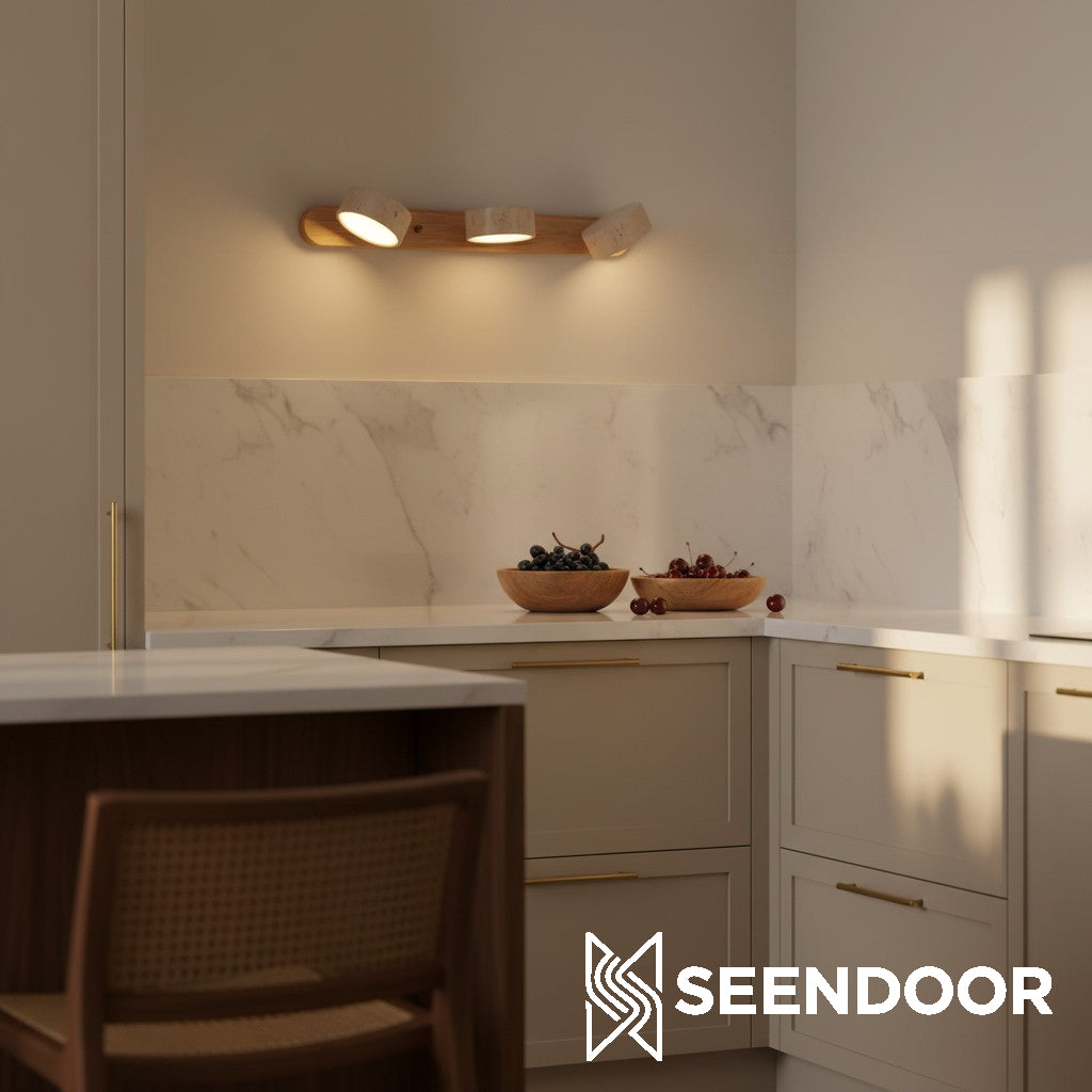 Elias Rustieke Verstelbare Travertijn Houten Wandlamp