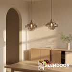 Load image into Gallery viewer, Bauhaus Vintage Style Colorful Glass Pendant Light Chrome Accent