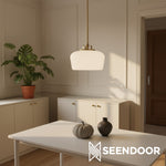 Afbeelding laden in galerijweergave, Moderne antiek messing opaalwit glazen kap hanglamp keuken eiland