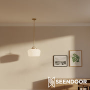 Moderne antiek messing opaalwit glazen kap hanglamp keuken eiland