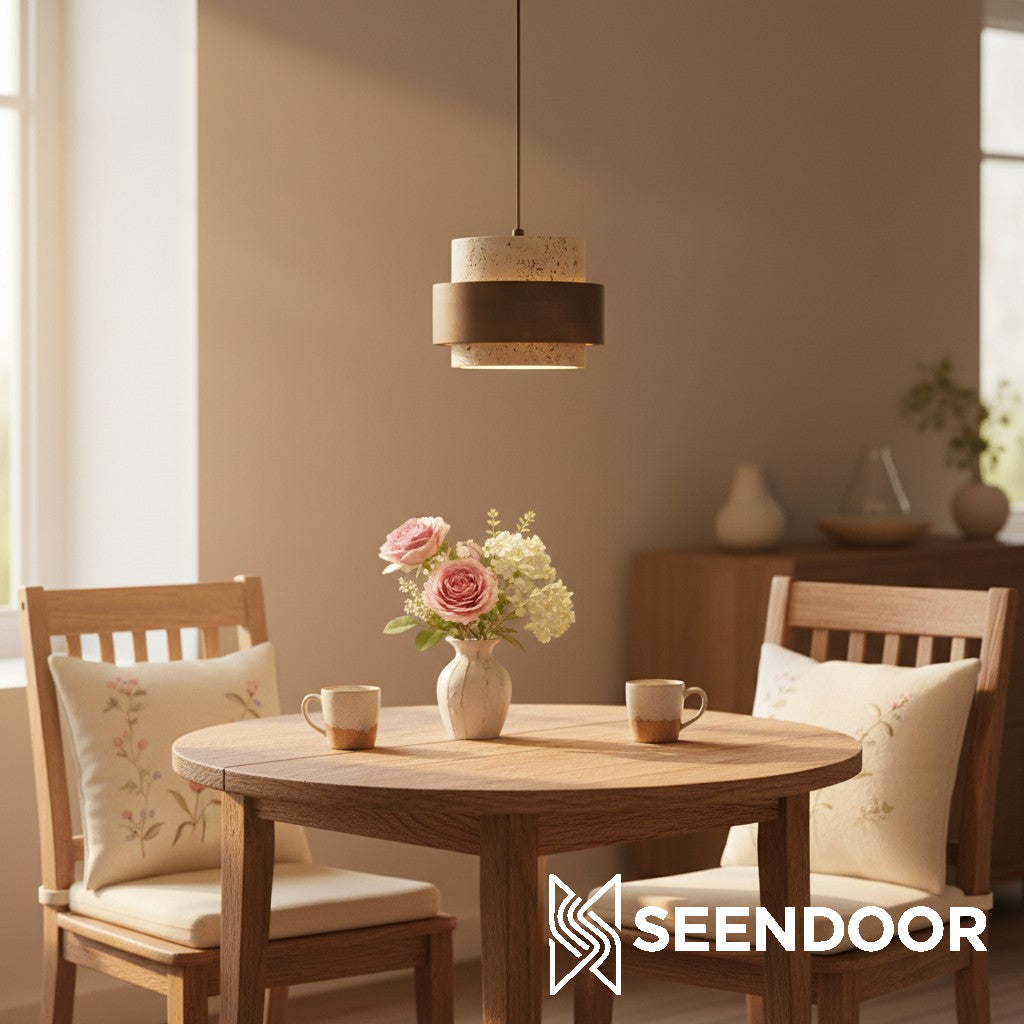 Aksel Vintage cilindervormige travertijn hanglamp