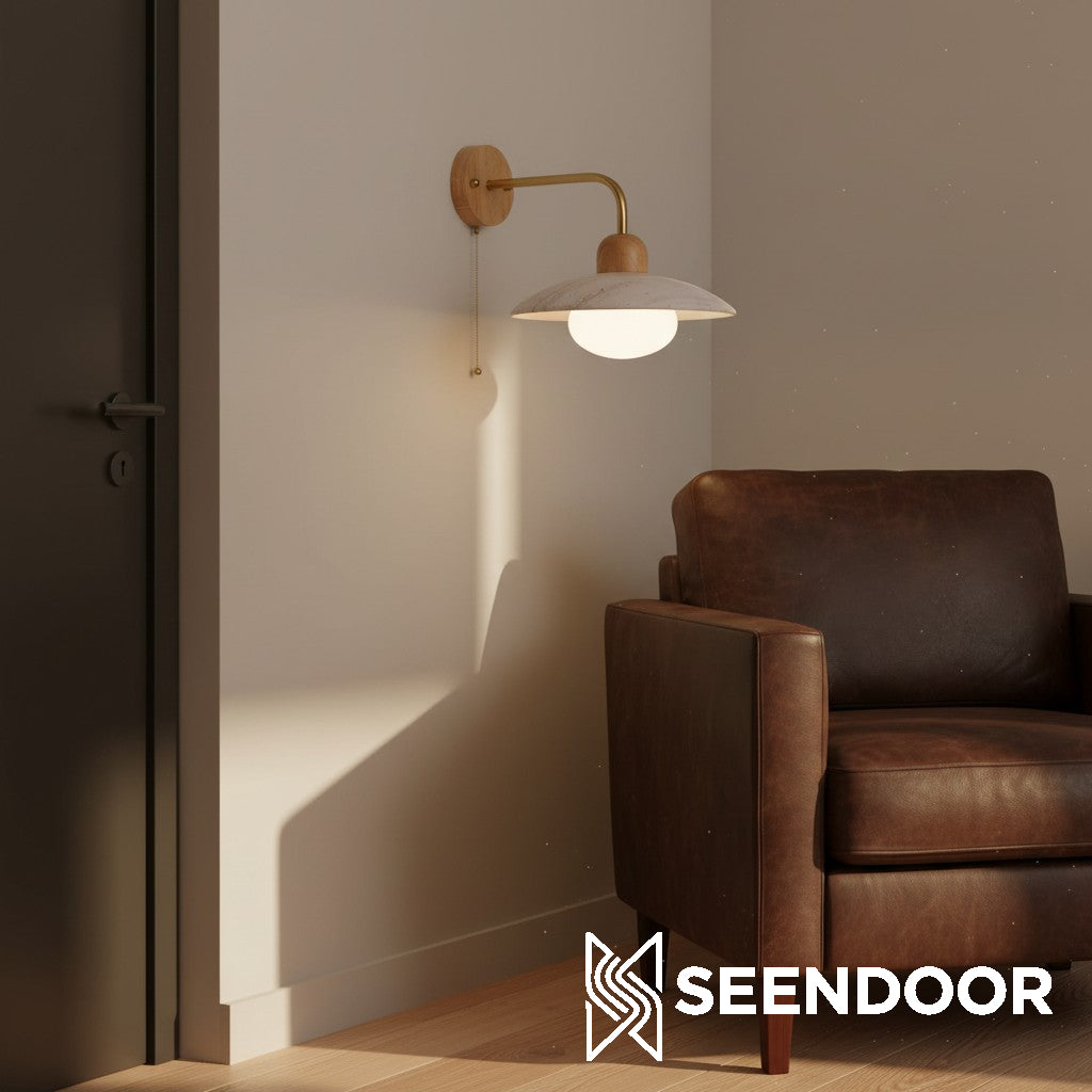 Travira Moderne Design Schijf Travertijn Wandlamp