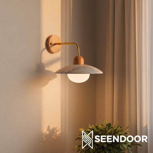 Lámpara de Pared Travira de Diseño Moderno con Disco de Travertino