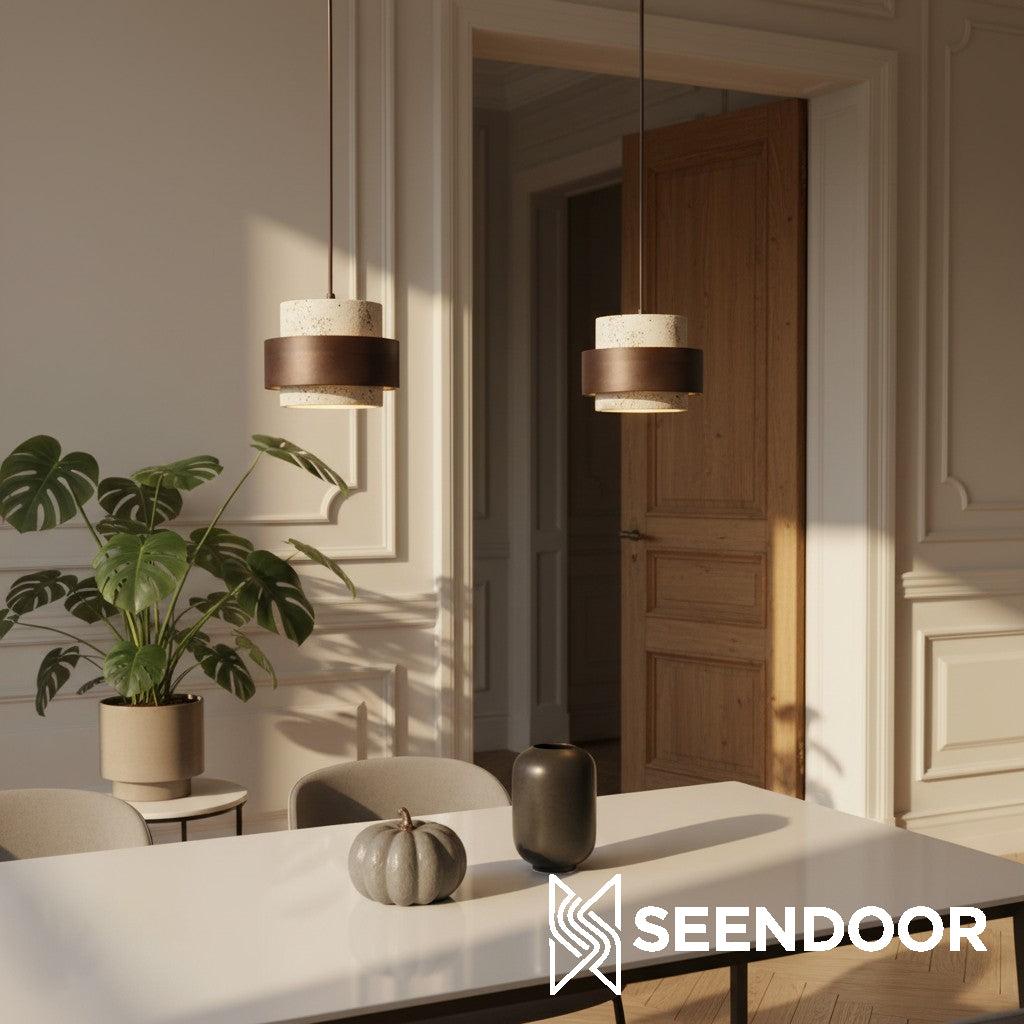 Aksel Vintage cilindervormige travertijn hanglamp