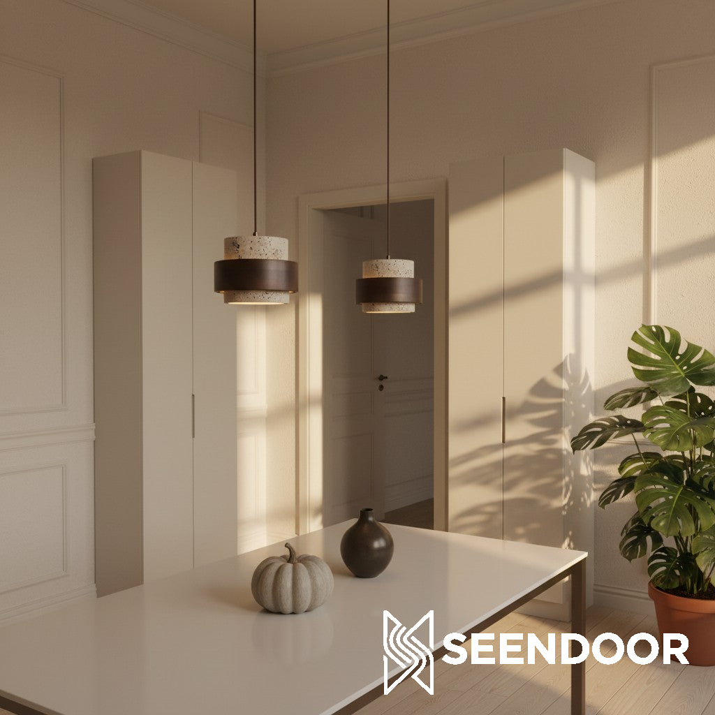 Aksel Vintage cilindervormige travertijn hanglamp