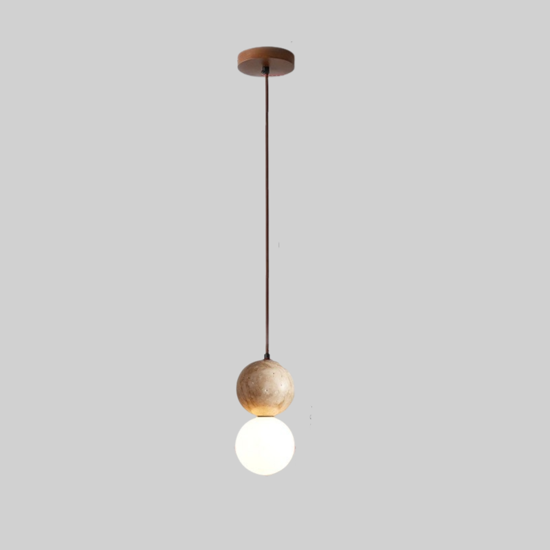 Lampada a Sospensione LED Retro Minimalista in Pietra di Travertino Crema