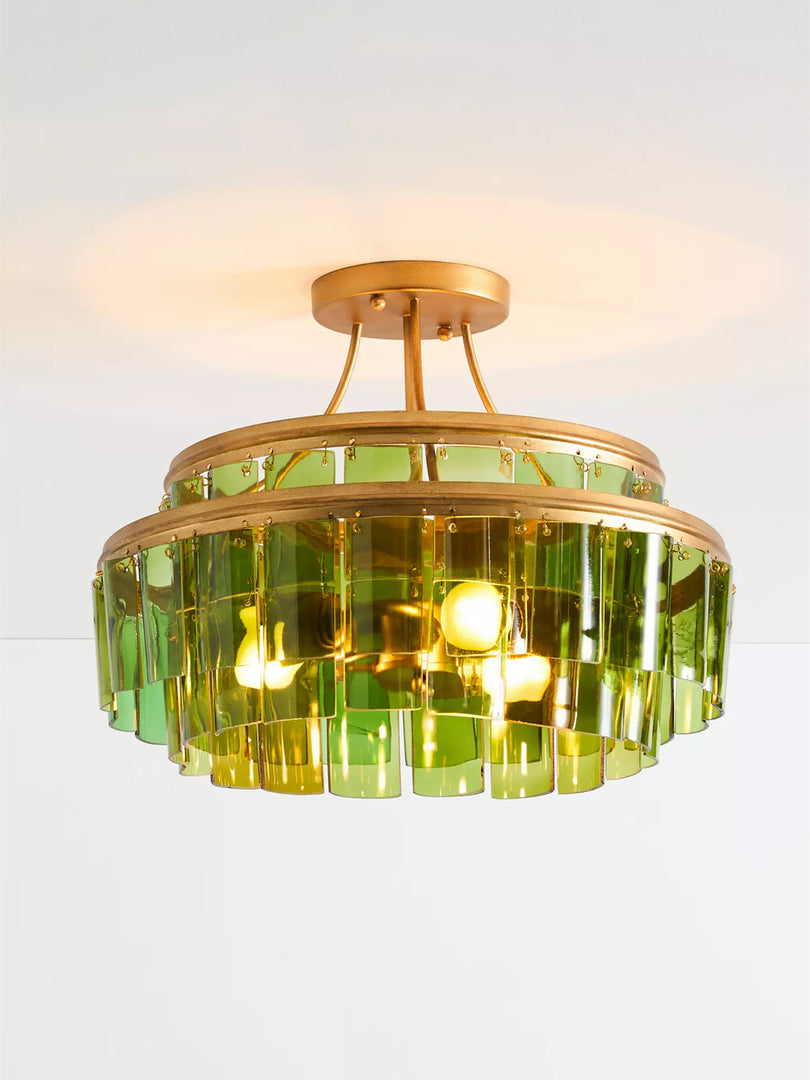 Verdura Glas Semi-Opbouwarmatuur - Elegante Groene Glazen Plafondlamp