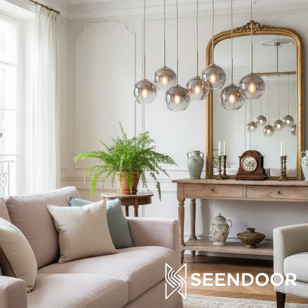 Selvion Industrial Spherical Glass Chandelier for Dining & Living Room