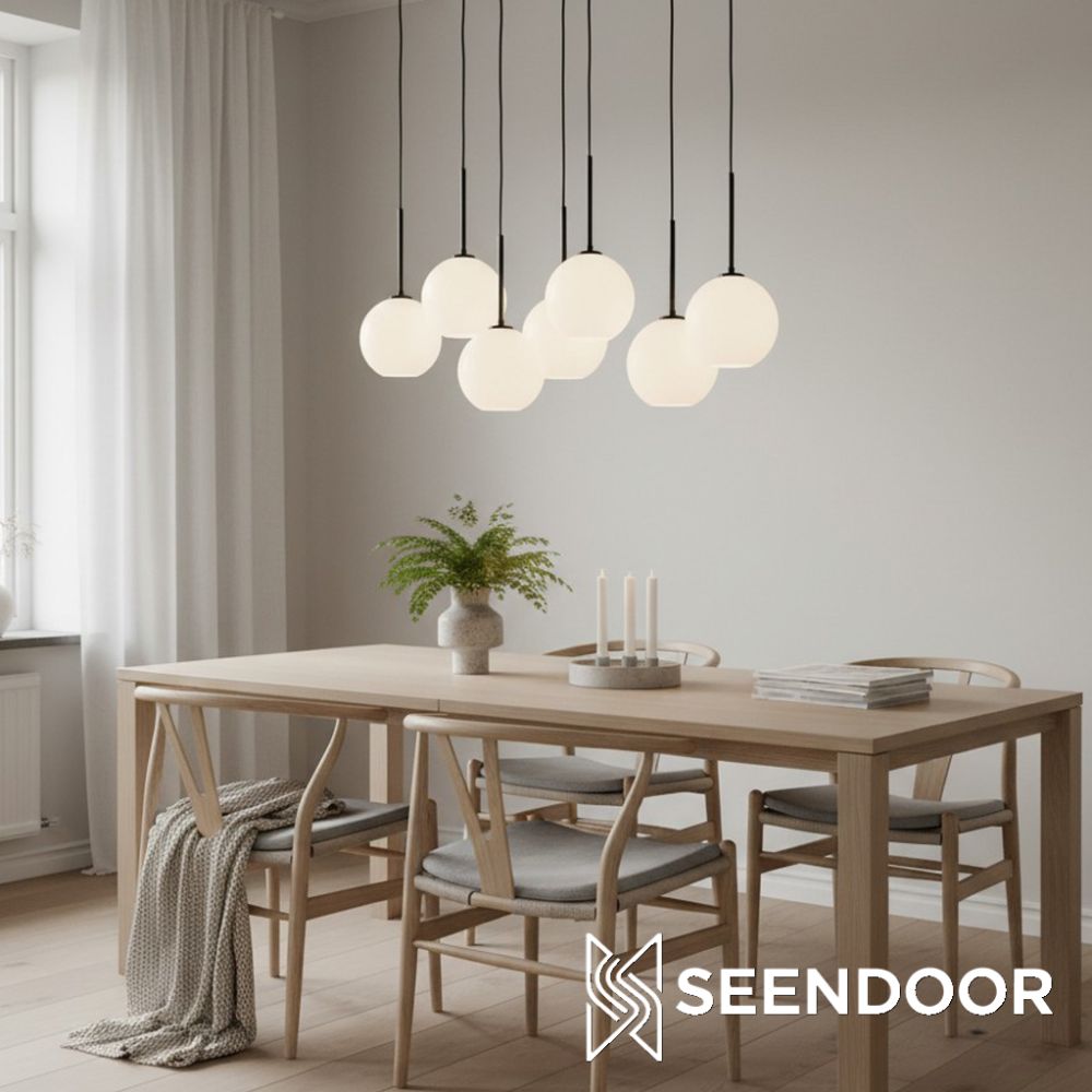 Selvion Industrial Spherical Glass Chandelier for Dining & Living Room