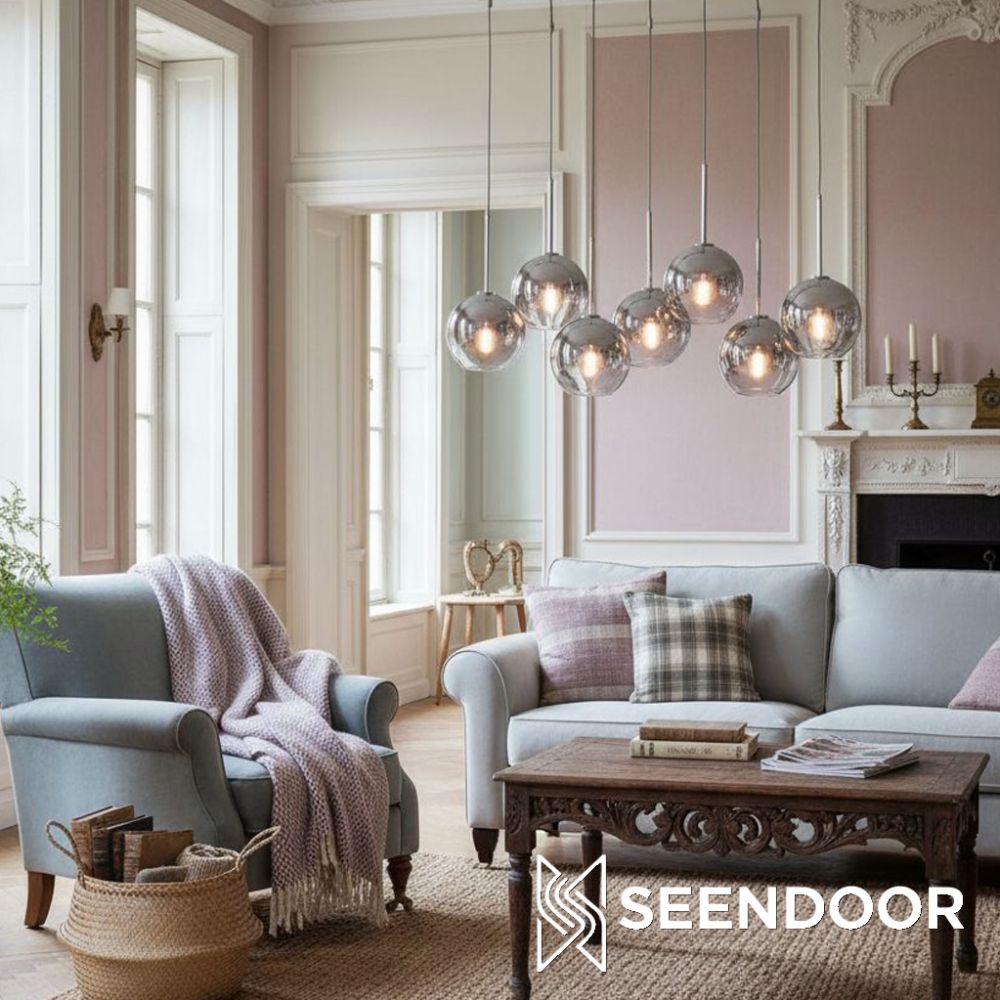 Selvion Industrial Spherical Glass Chandelier for Dining & Living Room