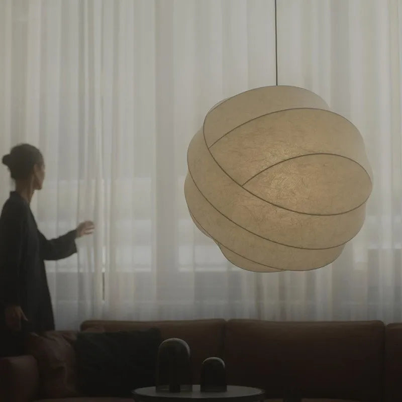 Lampada a Sospensione a Sfera in Seta Wabi Sabi Japandi