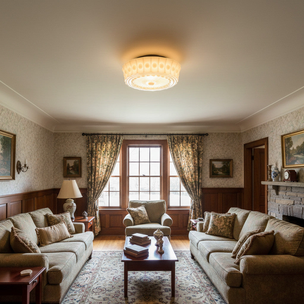 Dretta Vintage Klassieke Ronde Plafondlamp - Gesculpteerde Kunstglas Verlichtingsarmatuur voor Woonkamer U02