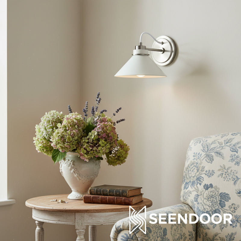 Aurenza Sconce – Farmhouse Wall Light with Metal Accents for Cozy Spaces
