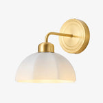 Bild in die Galerieansicht laden, White milk glass wall lamp with warm metal frame