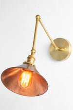 Load image into Gallery viewer, Conique Metal Industrial Wall Sconce with Adjustable Arm - Vintage Copper Cone Shade for Task Lighting
